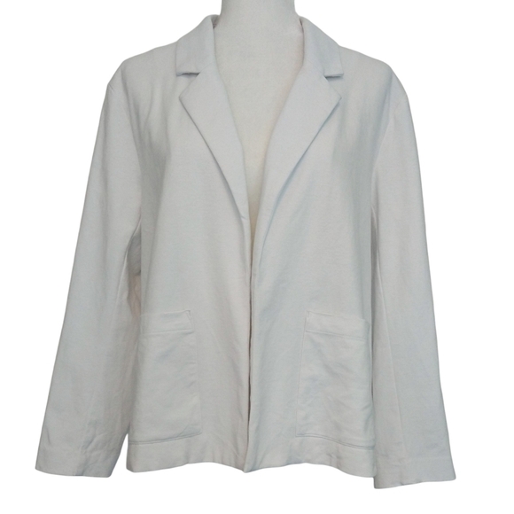 Eileen Fisher Organic Cotton Blend White Ponte Open Front Blazer Pockets Preppy - Picture 1 of 9